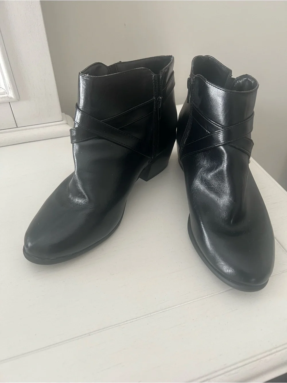 Karen Scott Black Leather Ankle Boot with Buckle Strap